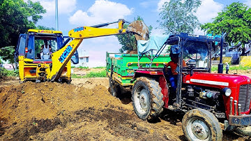 JCB 3dx Eco Backhoe Loder Loading Mud in Trolly Massey 241&1035 Tractor for Railway Construction