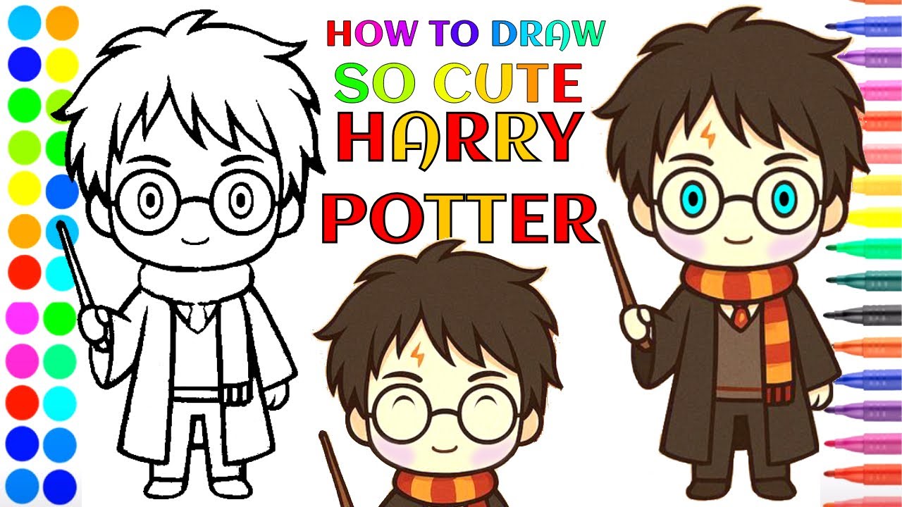 How to draw so cute Harry Potter easy cartooning draw art for kids ...