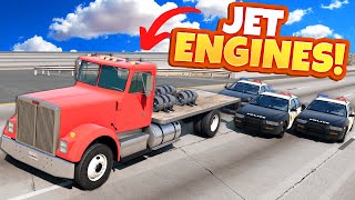 Jet Engine Semi Truck DESTROYS Police Cars During a Chase in BeamNG Drive Mods!