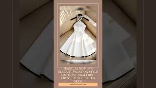 Franclia Women's Elegant Vacation Style Contrast Trim Criss-Cross Halter Belted Dress