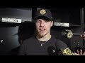 Lindholm Reacts After Scoring in Bruins Win Over Colorado