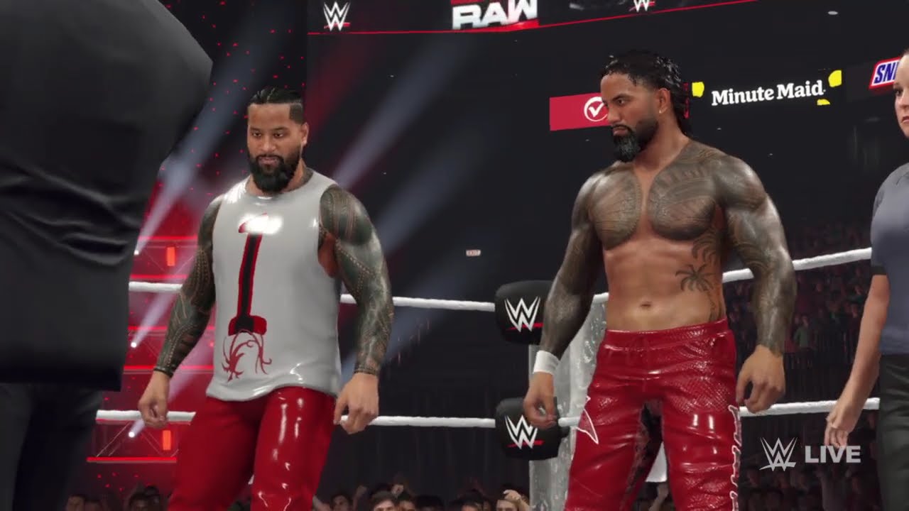WWE 2K25 Jey USO, Jimmy USO vs AJ styles, Dragon Lee.