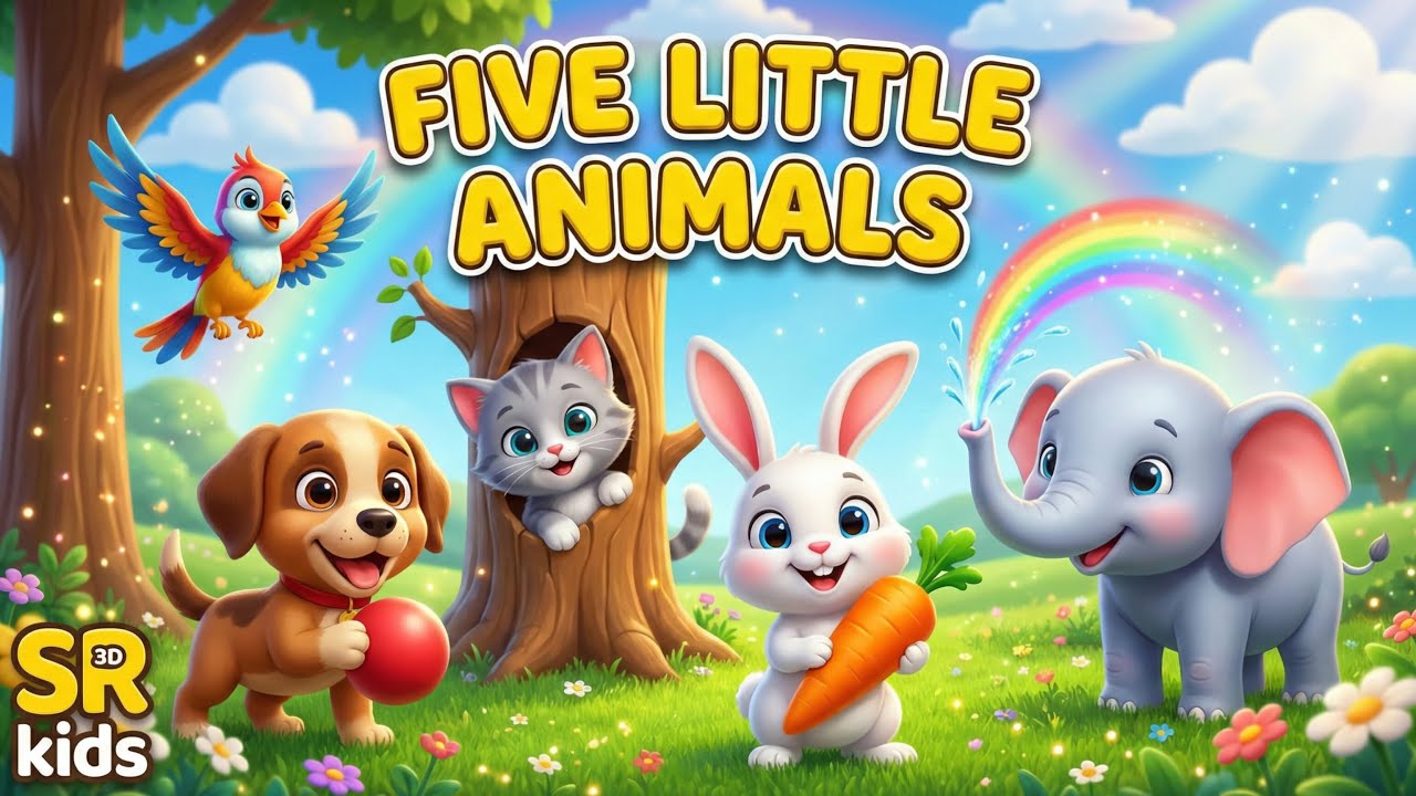 Five Little Animals 🐶🐱🐰 | Fun Animal Song for Kids | SR 3D kids 2026