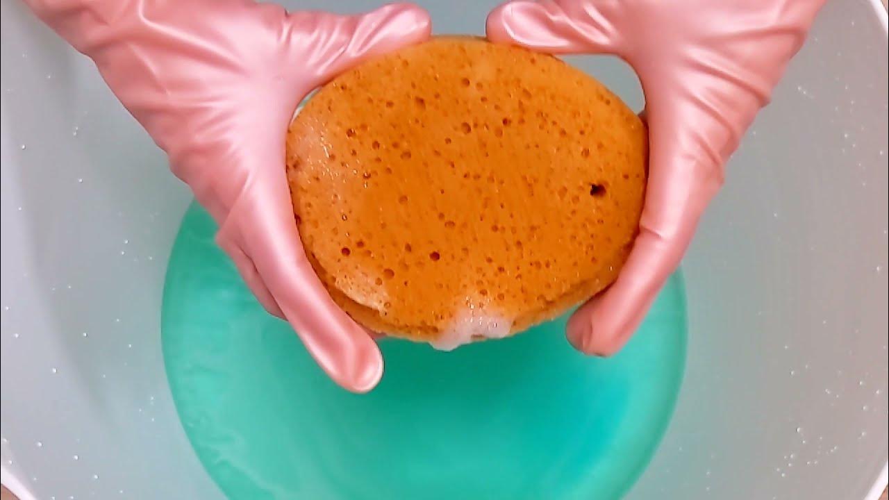 【ASMR】Bath sponges × Recycle orange cleaner🧡Squeezing and rinsing YouTube