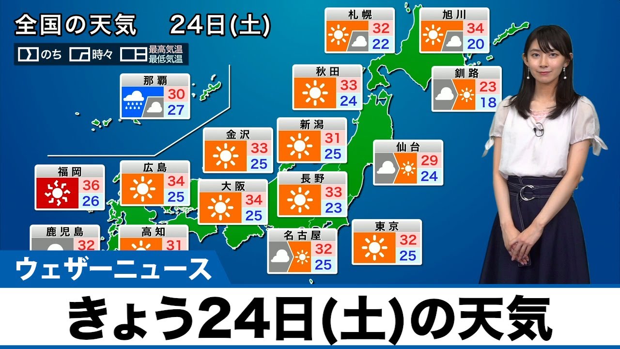 きょう7月24日 土 の天気 沖縄は台風6号の影響続く Youtube
