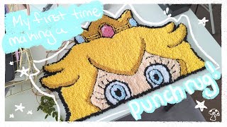 I made a punch needle Princess Peach rug! [ a very very late christmas gift ]