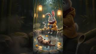 ☔ Rabbit Knitting by a Rainy Bamboo Hot Spring | Cozy Lofi Rain