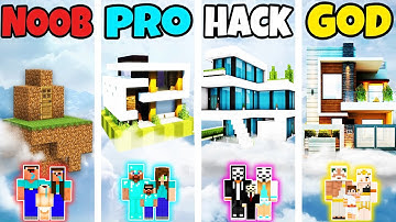 Minecraft: FAMILY SKY BLOCK HOUSE BUILD CHALLENGE - NOOB vs PRO vs HACKER vs GOD in Minecraft