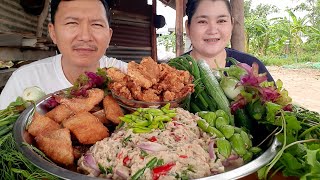 น้ำพริกปลานิล(ป่นปลา)ปลาช่อนแดดเดียวทอด หมูทอด ผักแกล้มมายกสวน 26 พฤษภาคม พ.ศ.2566