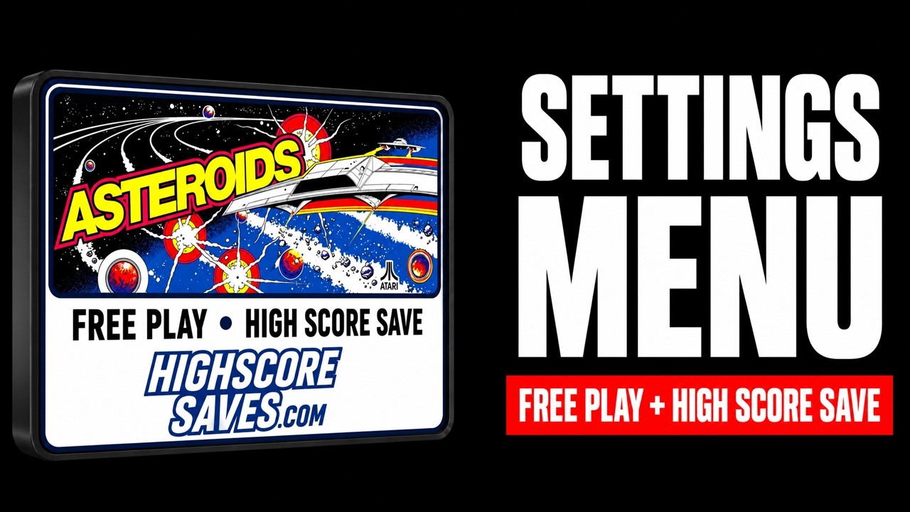 Asteroids Free Play and High Score Save Kit settings menu video