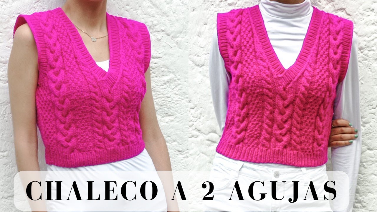 tutorial de chaleco trenzado cuello V tejido a 2 agujas fácil y rápido -  knit cable vest - YouTube