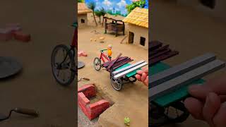 building mini concrete bridge using by mini bricks and metal rod #miniature #diy #bridge