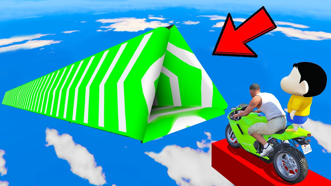 SHINCHAN AND FRANKLIN TRIED IMPOSSIBLE TRIANGULAR DEEP TUNNEL BOOSTER PARKOUR CHALLENGE GTA 5
