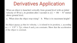 VELOCITY & ACCELERATION: When Does The Object Stop Rising, & Show That Acceleration Is Constant