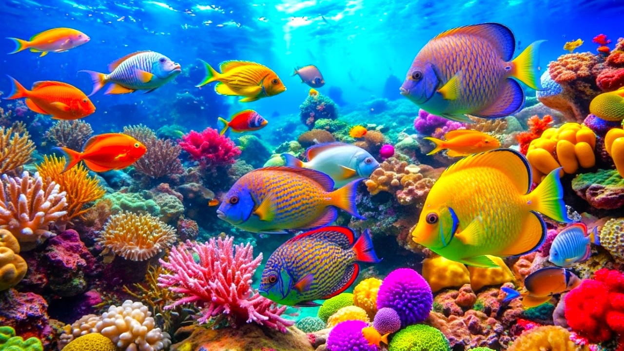 Whispering Blue Serenity – 4K Aquarium with Coral Reef and Relaxing Sounds #3