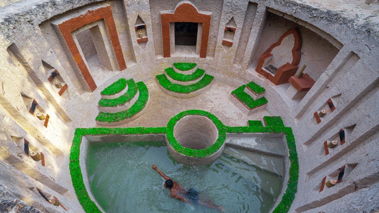 60 Days build the most modern underground swimming pool and hidden house in summer season