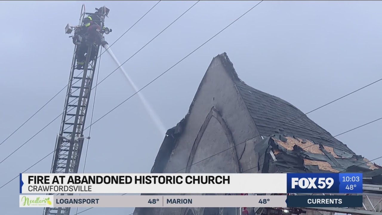Fire crews battle fire at historic church in Crawfordsville - YouTube