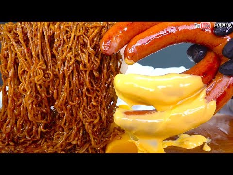 ASMR <strong>FIRE</strong> BLACK <strong>BEAN</strong> NOODLES &amp;amp; CHEESE KIELBASA SAUSAGES MUKBANG 불닭게티 &amp;amp; 킬바사 먹방