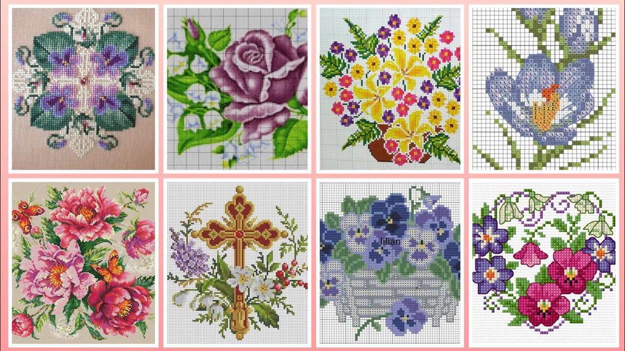 Вышивка крестом с цветочным узором. Ручная вышивка плотным хлопком / Красивая ручная вышивка крес...