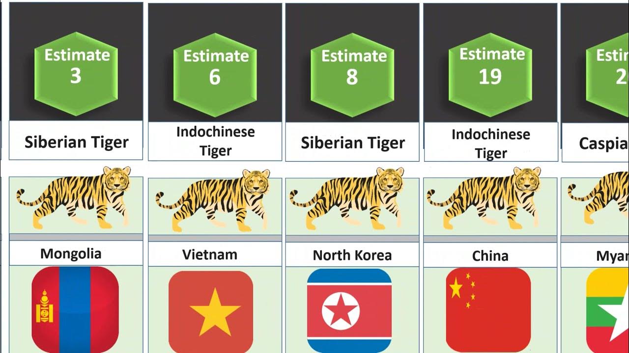 Tiger by country, Living and extinct tiger population by country, tiger