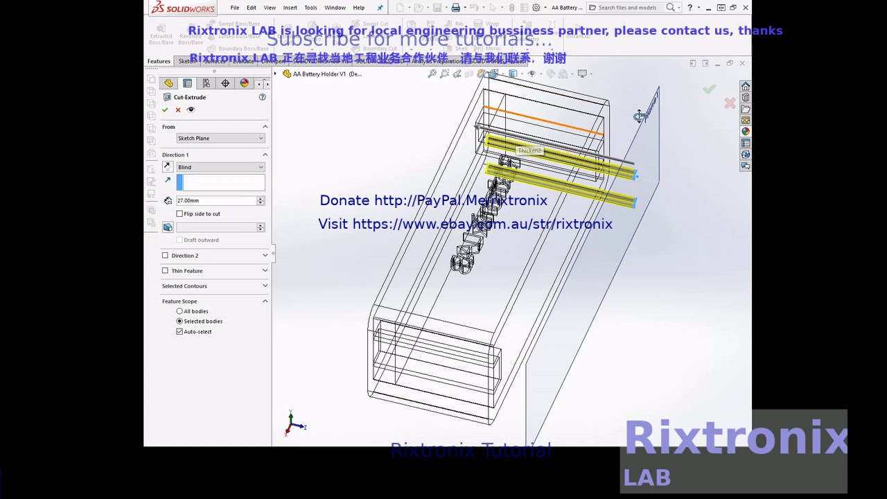 Tutorial solidworks aa battery holder part 3 YouTube