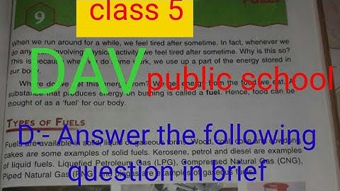 Dav class  5 science chapter 9 fuels questions answers ||  डीएवी पब्लिक स्कूल