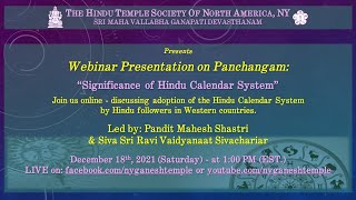 Webinar on Panchangam - The Hindu Calendar System - 12182021