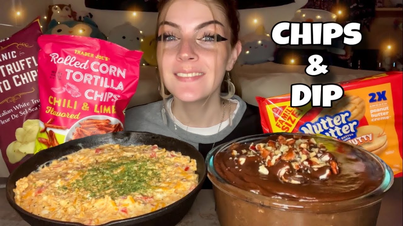 CHIPS AND DIP MUKBANG! (Cheesy Pimento, and Chocolate Mud Pie) (Vegan)