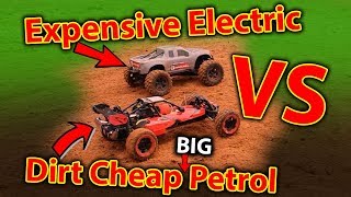 Great Big Petrol RC Car First Bash With Massive Electric RC Car - Rovan 29cc Baja vs Traxxas X-Maxx