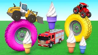 Choose The Right Tire Game with STREET VEHICLES | Mystery Ice Cream Challenge with JCB Firetruck