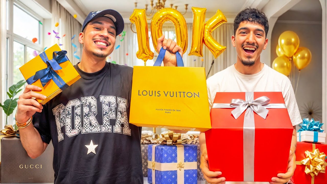 GAVE MY CAMERAMAN 10 EXPENSIVE GIFTS FOR 10K Followers!!! (Broke the bank)