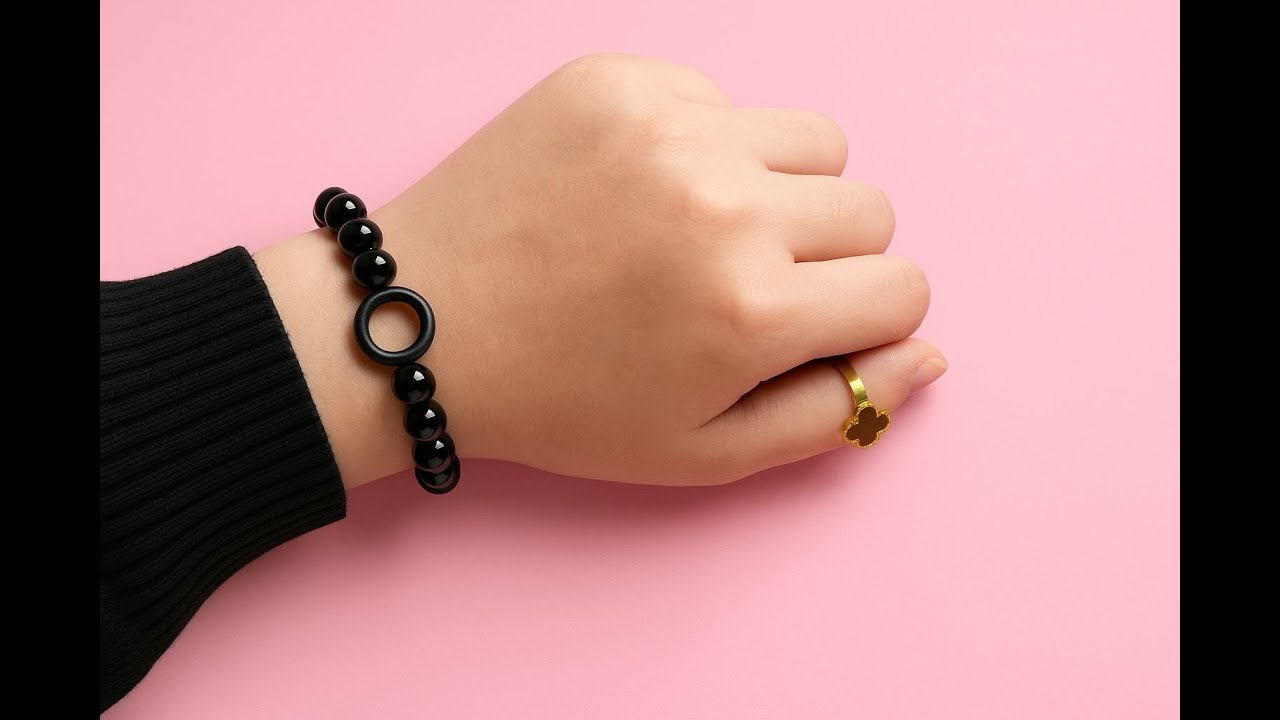 Elegant Handmade Black Beaded Bracelet