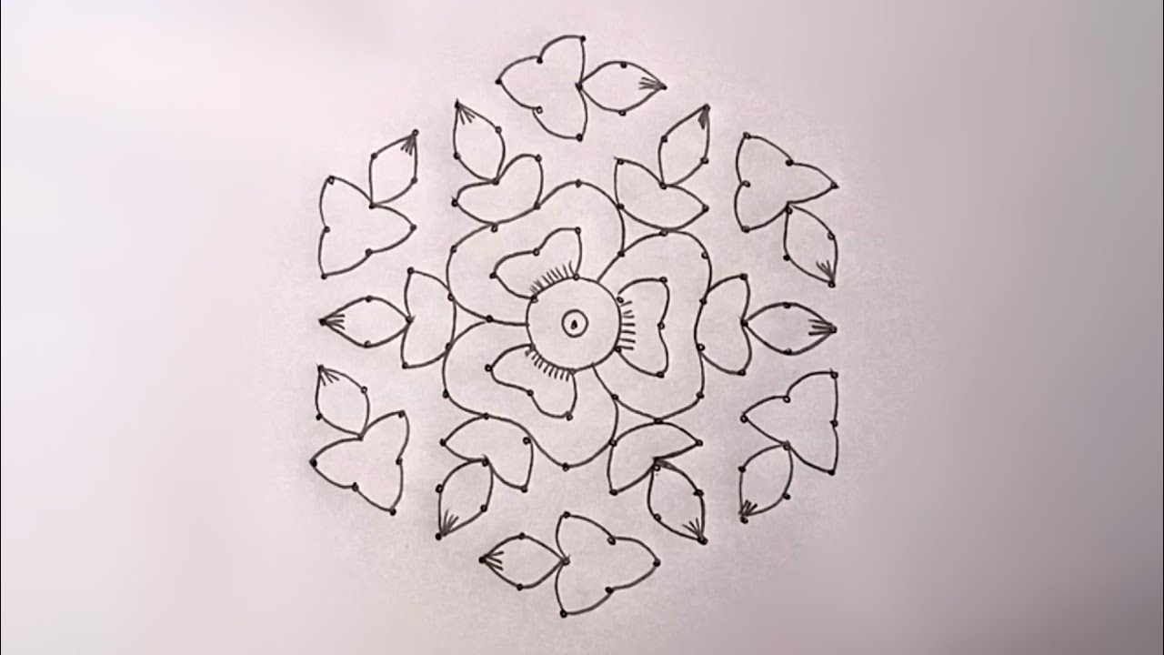 13*7 dots beautiful creative rangoli||simple and easy rangoli||13 dots ...