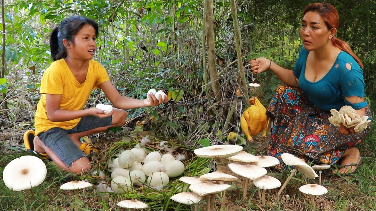 Pick mushroom and egg/ Boiled chicken spicy with mushroom & Pork braised curry with egg so tasty