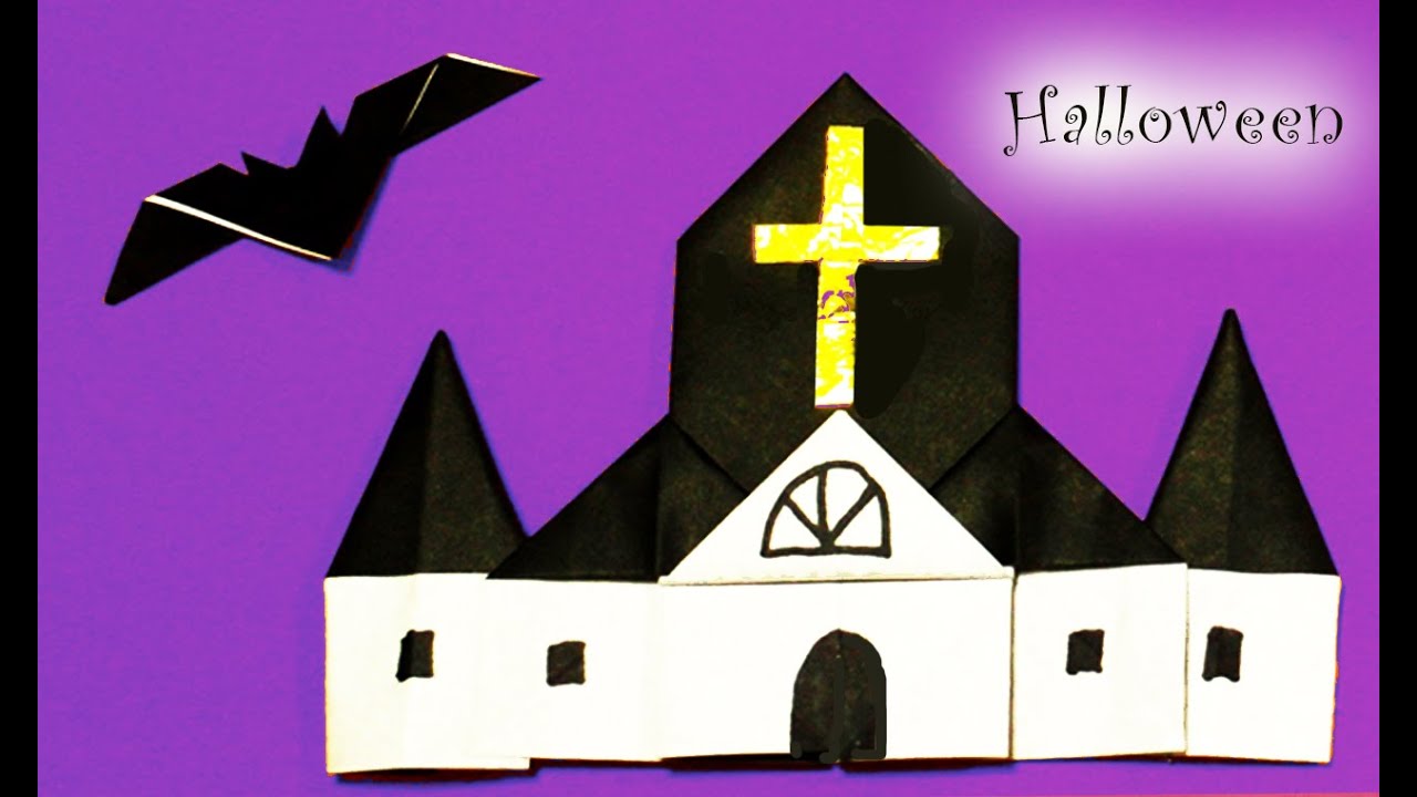 ハロウィン折り紙 教会とコウモリの折り方 Origami Church Bat Halloween Youtube