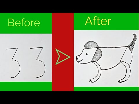 How to draw a dog from 33 number / Dog drawing tutorial | Number ...