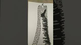 تصميم _رسم فستان  سهره طويل باللون الأسود .artfashion. ????