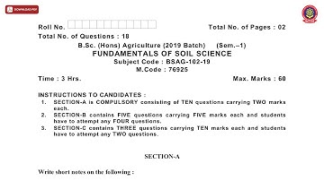 BSC 1ST SEM HONS AG FUNDAMENTALS OF SOIL SCIENCE DEC 2020 | PTU
