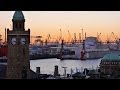 Hamburg, Germany: Harbor, St. Pauli Landungsbrücken (Landing Stages), sunset - (Full HD 1080p)