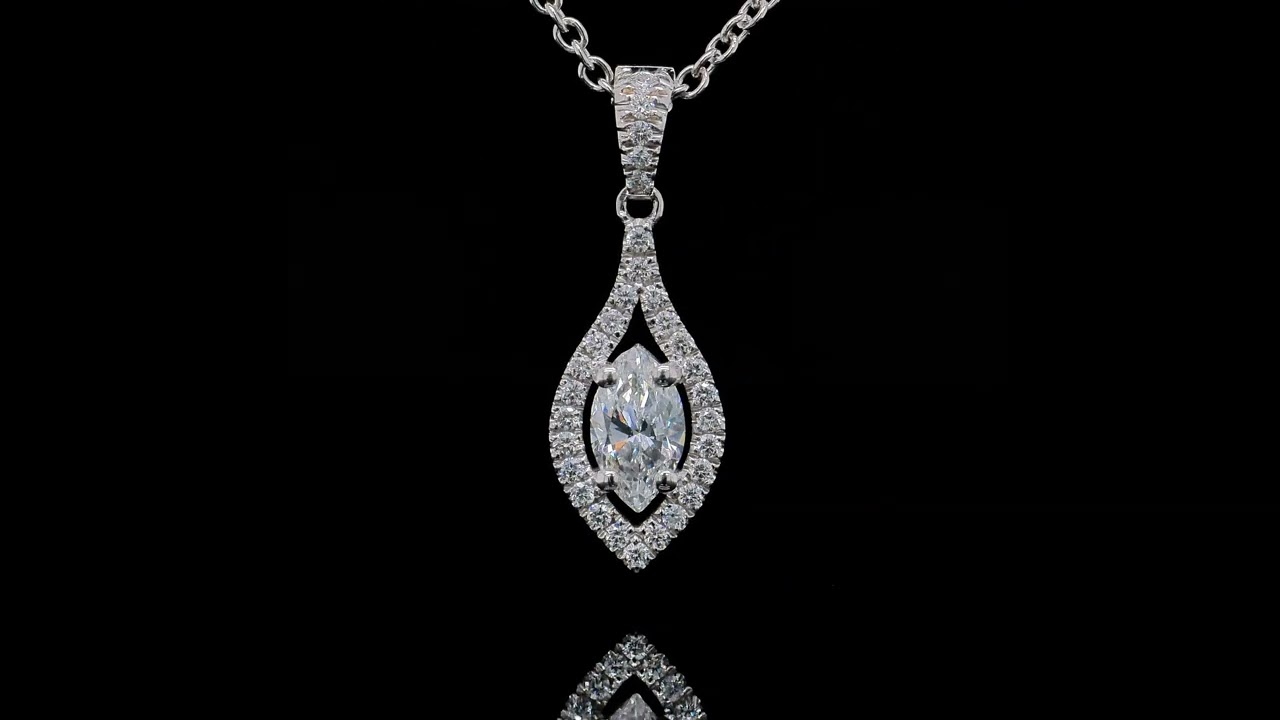 Marquise Diamond Necklace 0.30 Ct Hrd + 0.34 Ct Halo In 18K White Gold - Orogem Jewelers