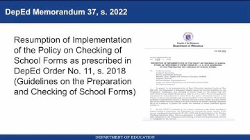 Checking of EOSY Forms (Orientation on the Implementation of DepEd Memo No, 37, S. 2022)