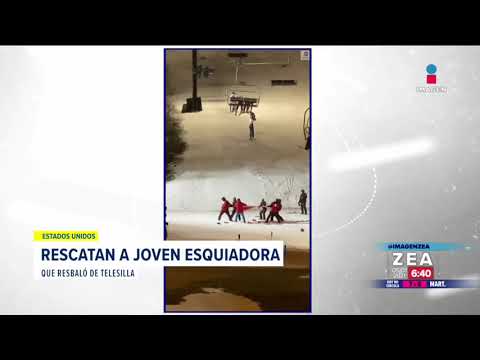 VIDEO: Rescatan a joven esquiadora que resbaló de telesilla | Noticias con Francisco Zea