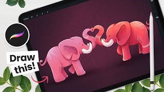 How To Draw Love Elephants Using Symmetry • Procreate Tutorial screenshot 2