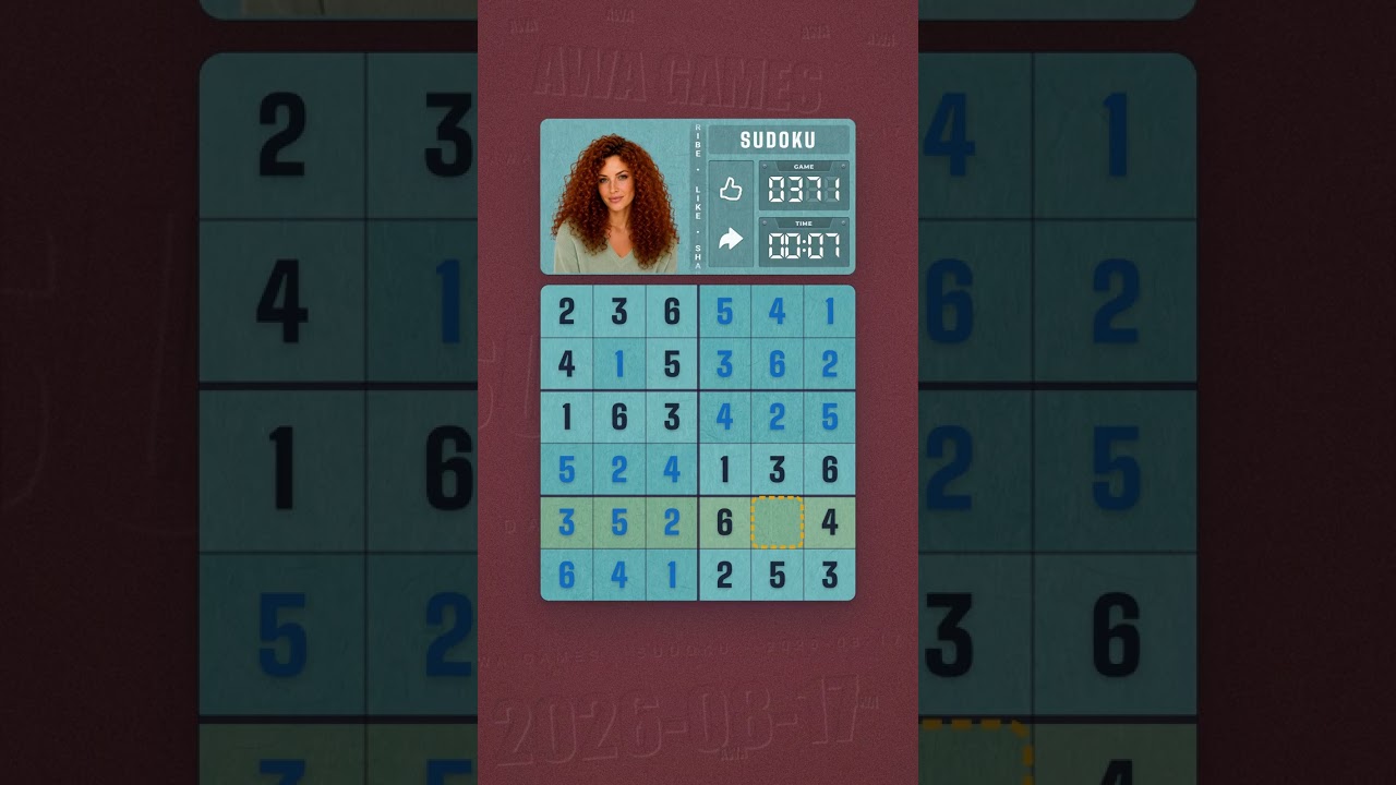 LinkedIn Mini Sudoku #371 solved board for August 17, 2026, 6x6 grid