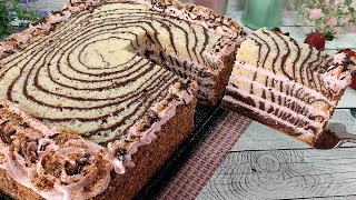 Большой пышный БИСКВИТНЫЙ торт ЗЕБРА с клубничным кремом! Без желатина!
