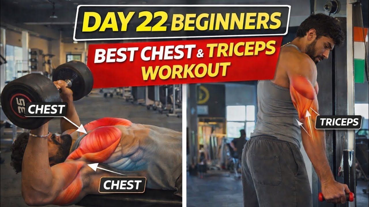 Day 22 beginners exercise | best 3 exercise for chest | train your triceps with these exercise 