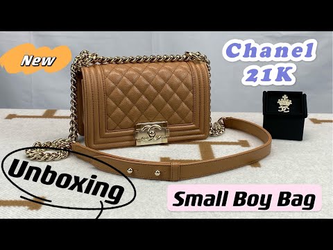 Unboxing Chanel 21K Caramel Caviar Small Boy Bag with Champagne Gold  Hardware Same with 21P Caramel! 