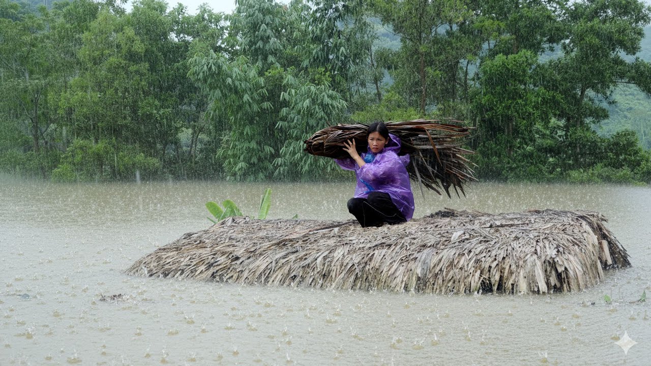 Мать-одиночка ремонтирует старый дом под дождём. Трогательная история