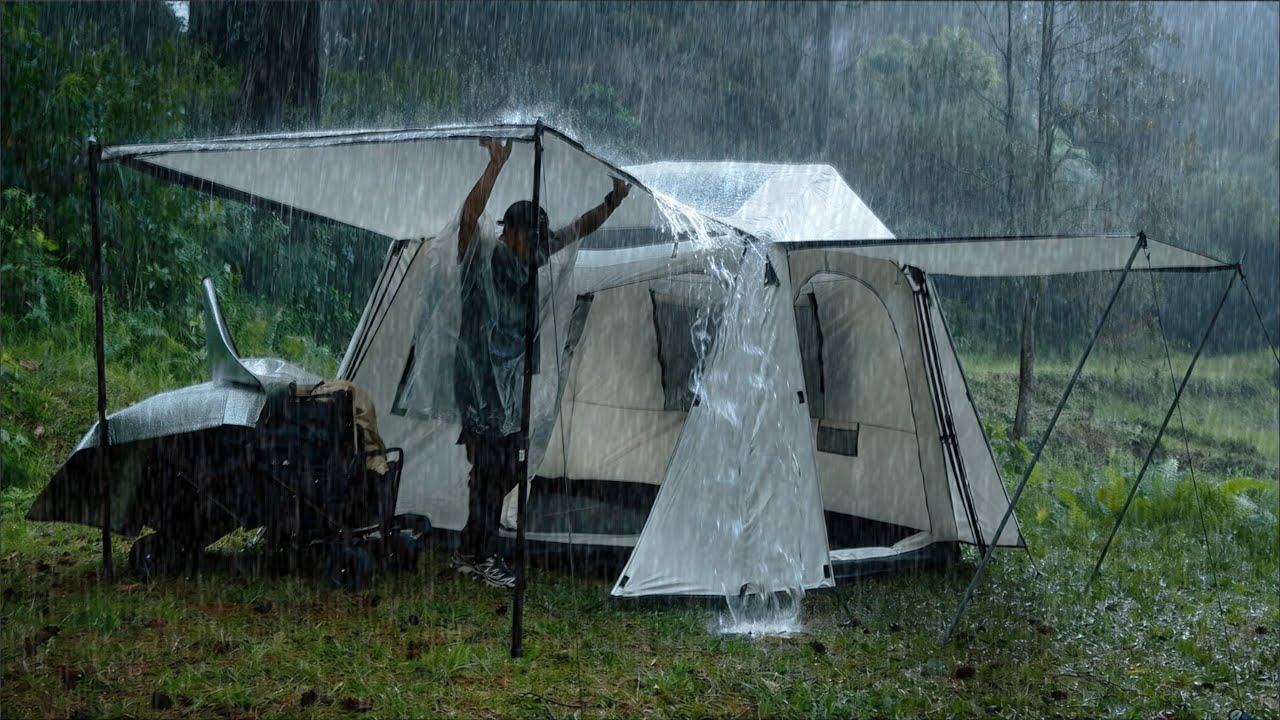 CAMPING IN THE HEAVY RAIN ‼️ CAMPING ALONE IN HEAVY RAIN ⛈️ RELAXING CAMPING IN PERFECT TENT