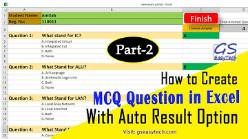 How to Create MCQ Question With Auto Result Option in Excel in Hindi Part 2, gseasytech, gs easytech